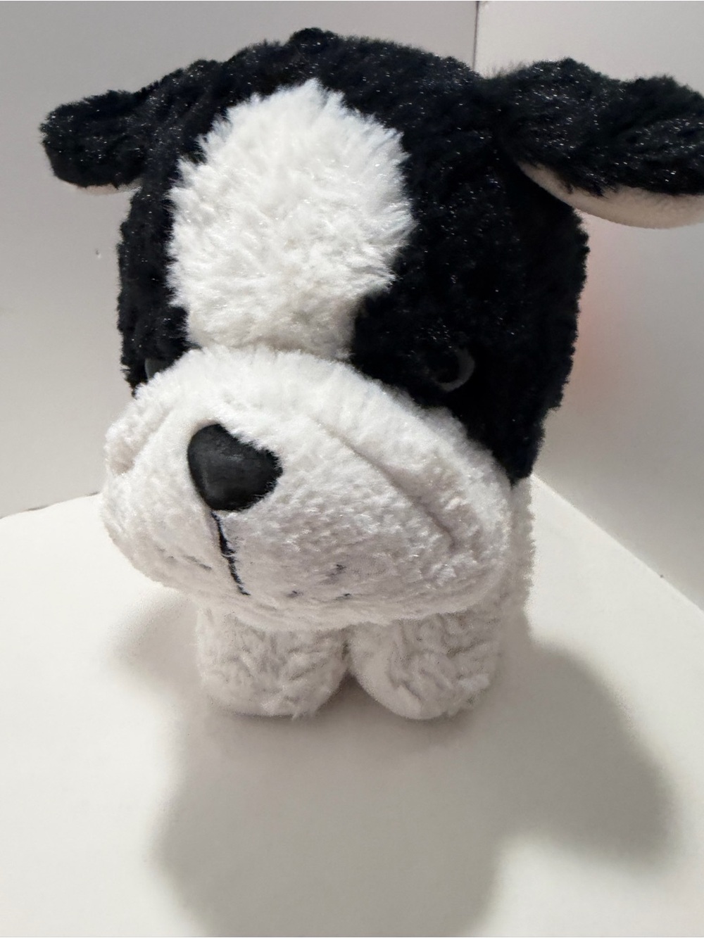 Plush Black & White Beach Dog in Rainbow Swim Trunks Plush 11”